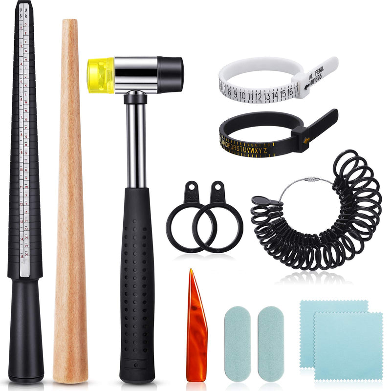 11 Pieces US UK Ring Mandrel Set, Size 1-13 with Half Size Ring Sizer Gauge Ring Mandrel Jewelry Hammer Ring Sizer Adjuster Polishing Cloth Polishing Stick Polished Agate Knife Measuring Tool (Black) Black - NewNest Australia