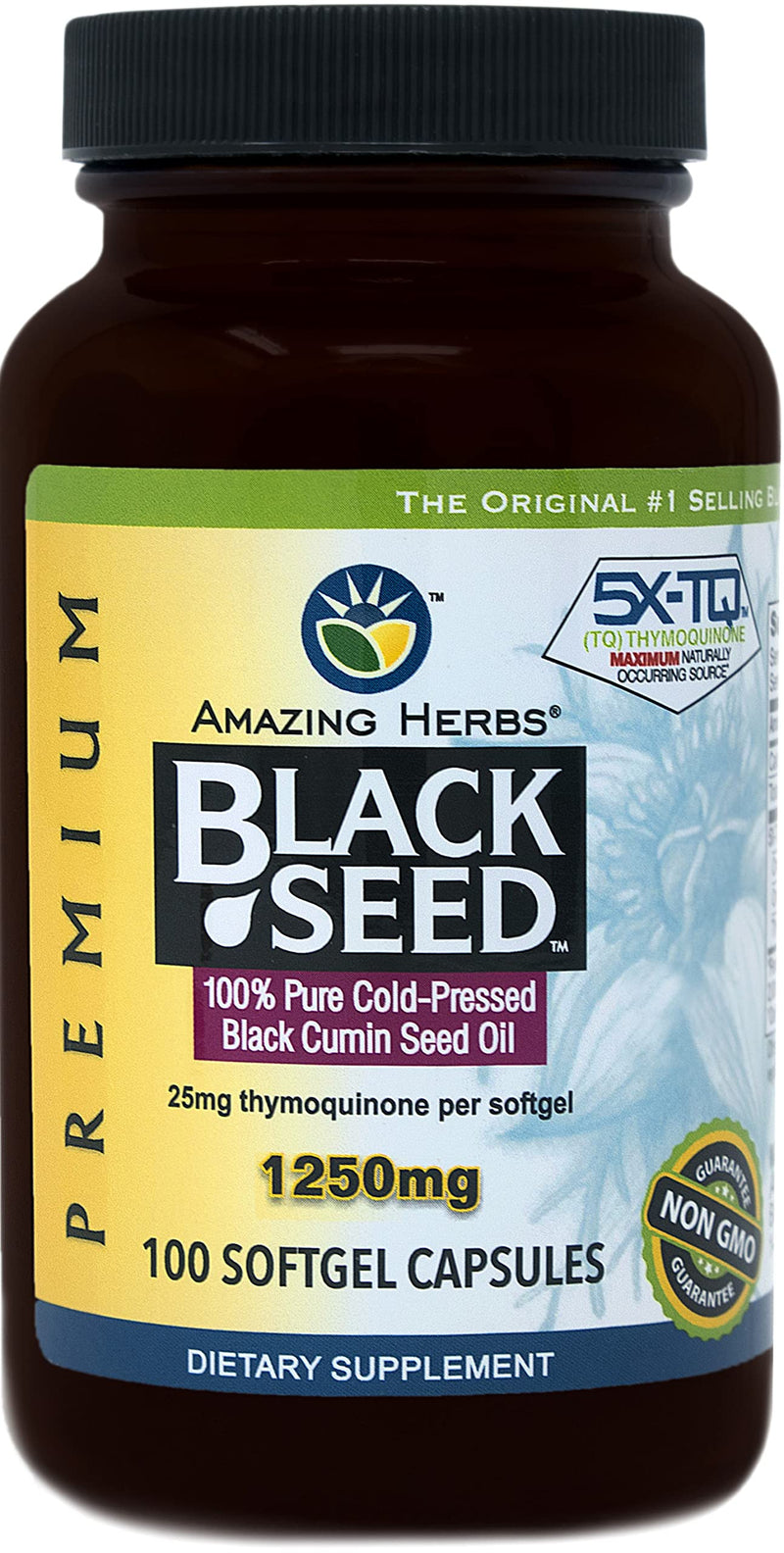 Amazing Herbs Black Seed Oil Pills 1250mg, 100 Softgel Capsules - Cold-Pressed | Non GMO - (Packaging May Vary - New Label Coming Soon) - NewNest Australia