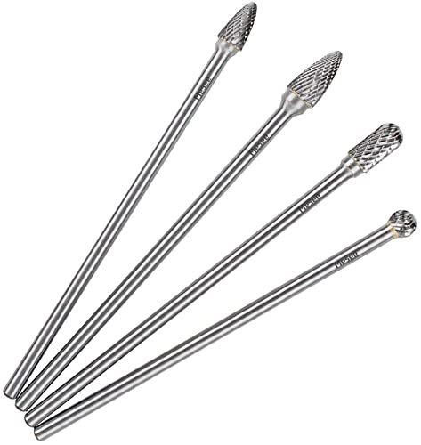 Mesee Set of 4 Tungsten Carbide Rotary Burrs, 6 Inch Long Double Cut Rotating Burr with 6mm Shank Files Rasp Bit Tools Kit for DIY Woodworking Metal Carving Polishing Engraving Drilling - NewNest Australia