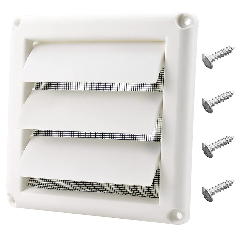 Funmit 4" Louvered Vent Cover for Exterior Wall Vent Hood Outlet Airflow Vent Dryer Air Vent with Screen Includes 4 Screw for Easy Installation (White) 4" Dryer vent cover - NewNest Australia