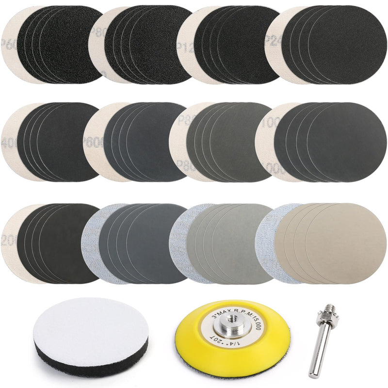 LotFancy 3 Inch Wet Dry Sanding Disc, 60pcs 60 to 7000 Grit, Silicon Carbide Hook and Loop Sandpaper with 1/4” Backing Pad and Foam Buffering Pad, for Automotive Wood Polishing & Finishing - NewNest Australia