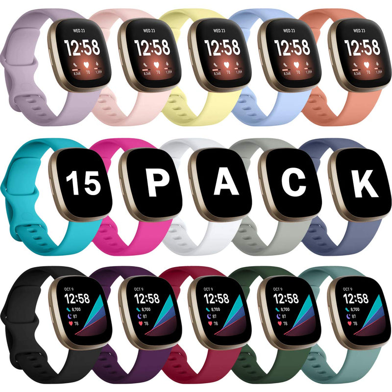 GEAK 15 Pack Bands Compatible with Fitbit Versa 3/Fitbit Sense Bands, Soft Replacement Wristband for Fitbit Sense/Versa 3 Bands Women, Flexible Waterproof Sport Watch Strap for Women Men Small 15 Pack - NewNest Australia
