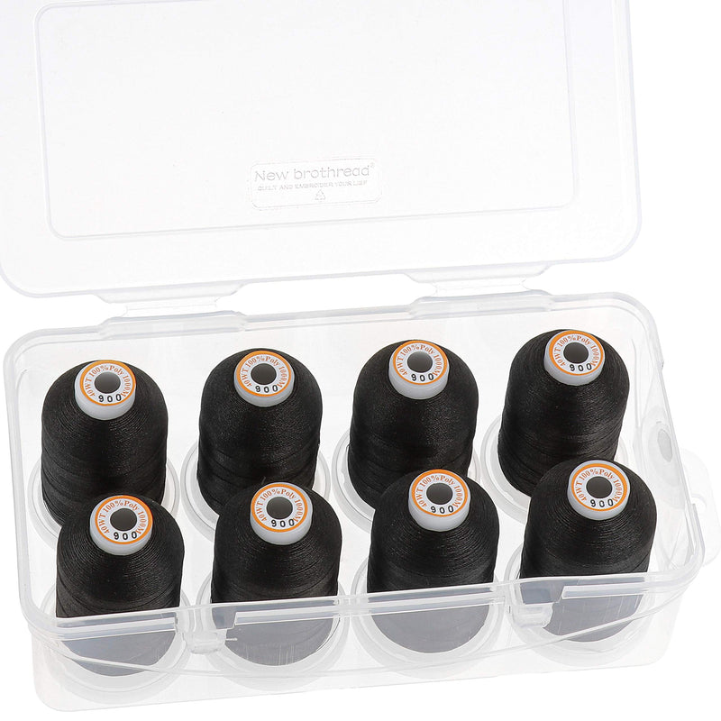 New brothread Polyester Embroidery Machine Thread 1000m Each with Clear Plastic Storage Box for Embroidery & Quilting - 8xBlack Black - NewNest Australia