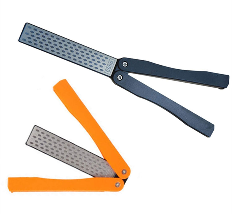 2 Pcs 400/600 Grit Portable Handheld Double Sided Sharpener Pocket Diamond Knife Sharpening Stone for Kitchen, Garden, Outdoor tools Fine/Coarse Grinding （Black/Orange） - NewNest Australia