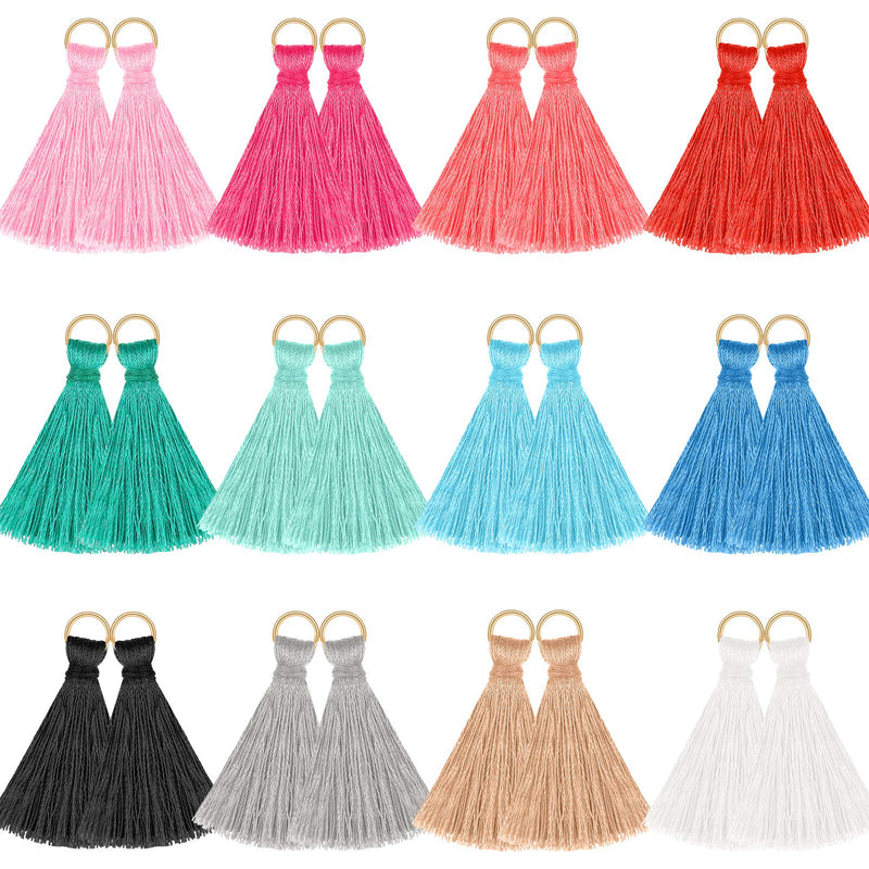 120 Pieces Tassel Charms Multicolored Tassel Keychain Charms Silky Handmade Tiny Tassels with Golden Jump Ring for Woman Earrings Jewelry Making DIY Projects, 1.37 inch/ 3.5 cm, 12 Colors - NewNest Australia