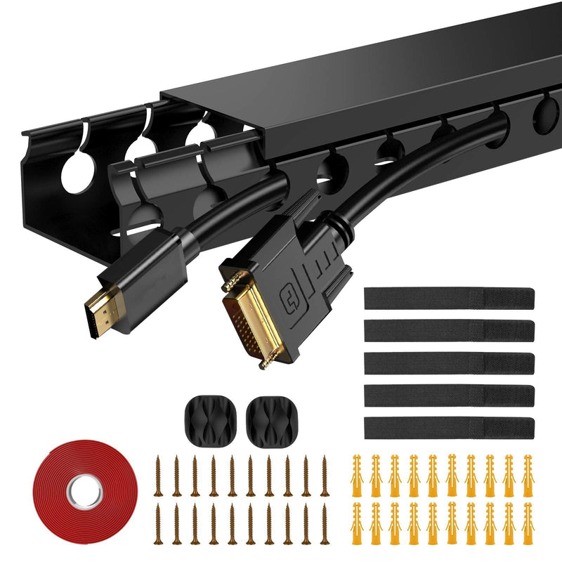 Updated Cable Raceway Kit - 31 (2X15.4) Inch Open Slot Wire Covers for Cords, Under Desk Cable Management System to Hide Under Desk/Tv/Computer/Net/Power Cords, (Pack 2) 2 Pack Black - NewNest Australia
