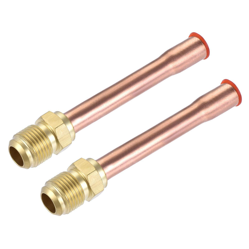 uxcell Brass Pipe fitting, 3/8 SAE Flare Male Thread, Tubing Adapter with Tube Welded, for Air Conditioner Refrigeration, 2Pcs - NewNest Australia