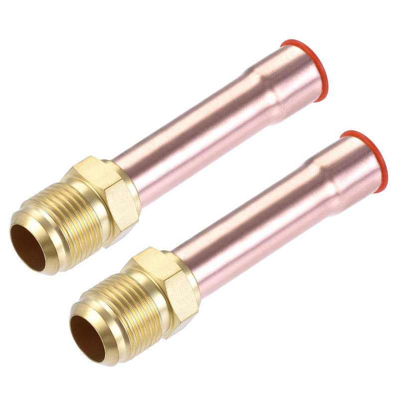 uxcell Brass Pipe fitting, 5/8 SAE Flare Male Thread, Tubing Adapter with Tube Welded, for Air Conditioner Refrigeration, 2Pcs - NewNest Australia