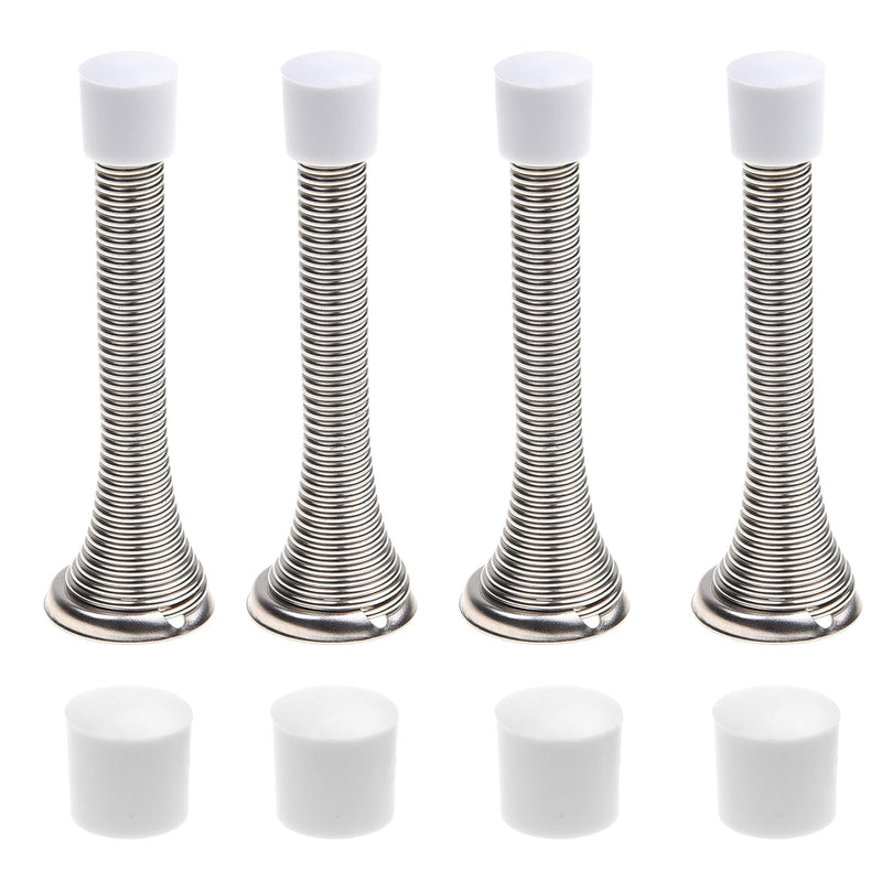 Kare & Kind 4X Spring Door Stoppers (Silver) - Screw-in Flexible Steel Stoppers with White Rubber Bumper Tips - Protect Walls from Bumps, Marks and Damages - Kid and Pet Safe - for Homes, Offices - NewNest Australia