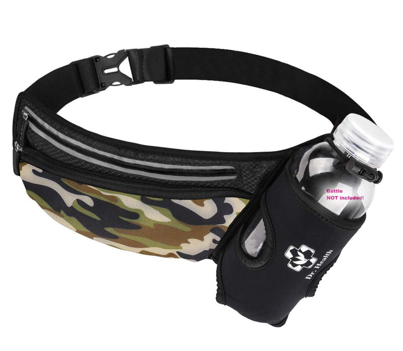 Running Belt Sport Waist Pack/Pouch w/ Water Bottle Holder Hydration Fanny Pack Reflective Stripes Cellphone Storage Earphone hole for Dog walker Hiking Travel Adjustable Women/Men (Black/Camouflage) Black/Camouflage - NewNest Australia