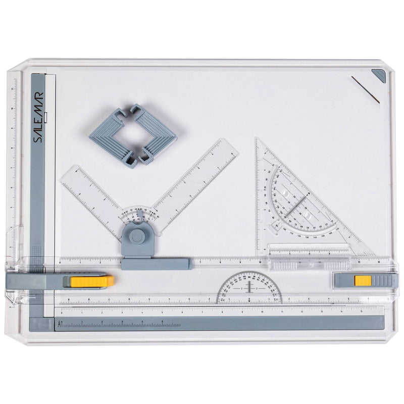SALEMAR Inch Scale A3 Drafting Table Drawing Board, Drawing Tool Set Graphic Architectural Sketch Board with Parallel Motion, Set Square, Clamps, Protractor, Anti Slip Support Legs, Sliding Ruler - NewNest Australia