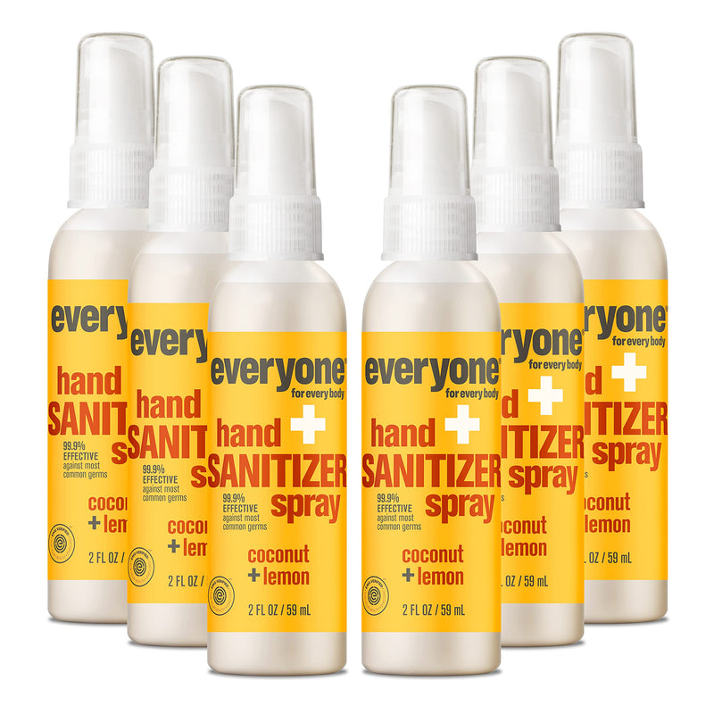 Everyone Hand Sanitizer Spray, 2 Ounce (Pack of 6), Travel Size, Coconut and Lemon, Plant Derived Alcohol with Pure Essential Oils, 99% Effective Against Germs (Packaging May Vary) 6 Count - NewNest Australia