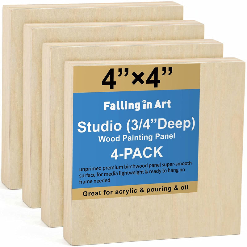 Unfinished Birch Wood Canvas Panels Kit, Falling in Art 4 Pack of 4x4’’ Studio 3/4’’ Deep Cradle Boards for Pouring Art, Crafts, Painting and More 4'' x 4'' - NewNest Australia