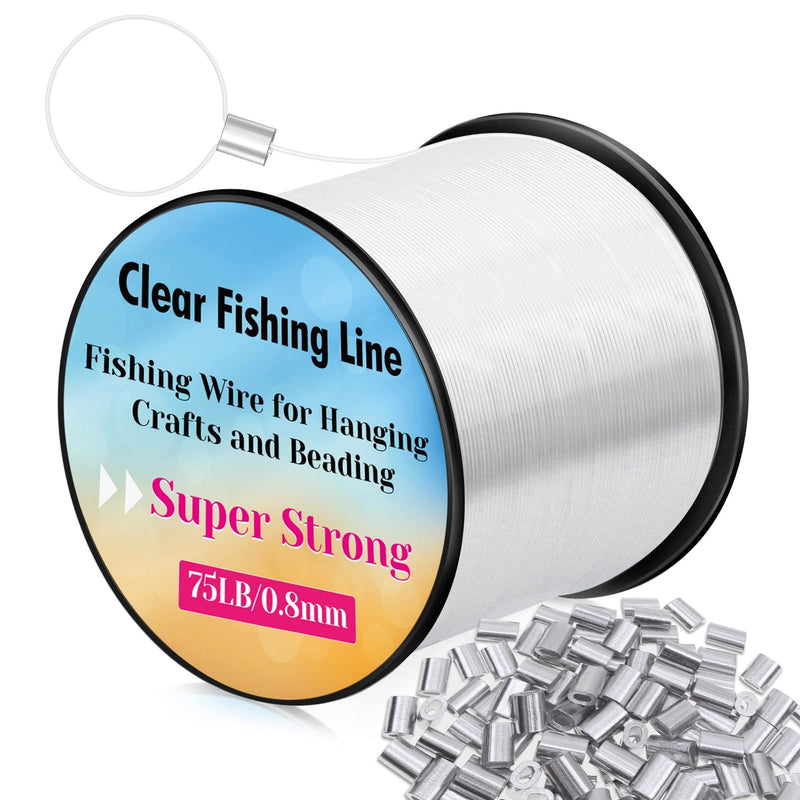 Hanging Wire Clear, Acejoz Thick Fishing Line Nylon String Picture Frame Wire with 100Pcs Crimps Sleeves 70lb Invisible Line for Balloon Garland Picture Hanging Decoration and Crafts (656 Feet) - NewNest Australia