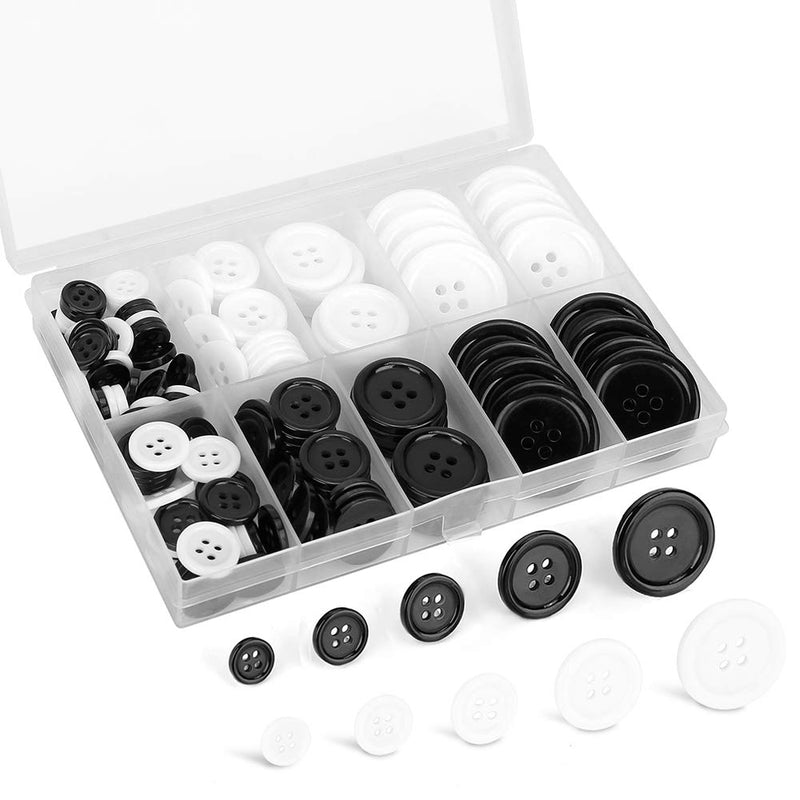 Mixed Sewing Buttons 160Pcs, Round Black 4-Hole Craft Buttons, 5 Sizes White Resin Button, with Separate Compartment Storage Box, Suitable for Sewing, Craft Projects and Holiday Decoration - NewNest Australia