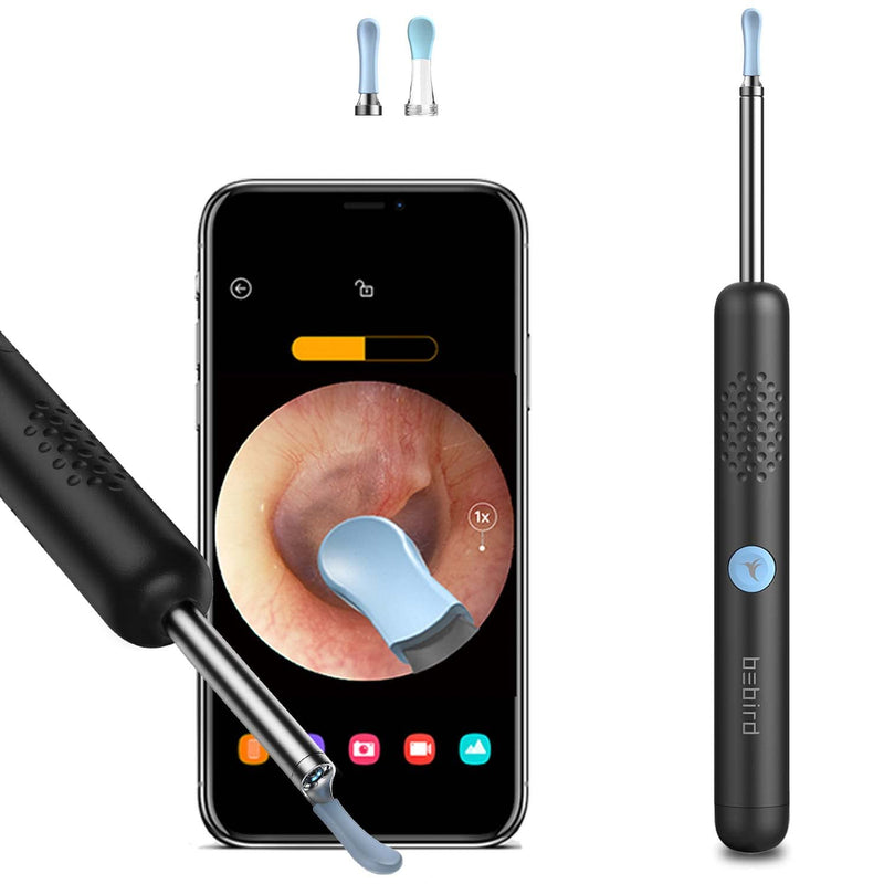 BEBIRD® R1 Ear Wax Removal Cleaner with 3.5mm Ear Camera 6 LED Lights, 1080P FHD Video Otoscope Compatible with iPhone & Android and Kids, Adults(New Spiral Structure) Black - NewNest Australia