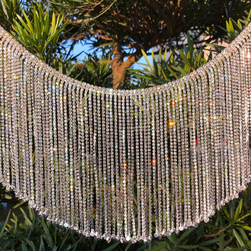 Dowarm 0.5 Yard Crystal Rhinestone Fringe Trim Silver Long Tassel Fringe Applique Trim Diamond White Crystal Chain Trim for Crafts Clothes Bridal Bouquet (Crystal Clear, Long Tassel) Crystal Clear - NewNest Australia