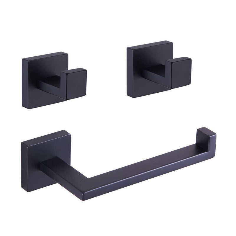 GERZWY Modern Matte Black 3-Piece Bathroom Hardware Set SUS 304 Stainless Steel Toilet Paper Holder and 2X Towel Hook Wall Mounted - NewNest Australia