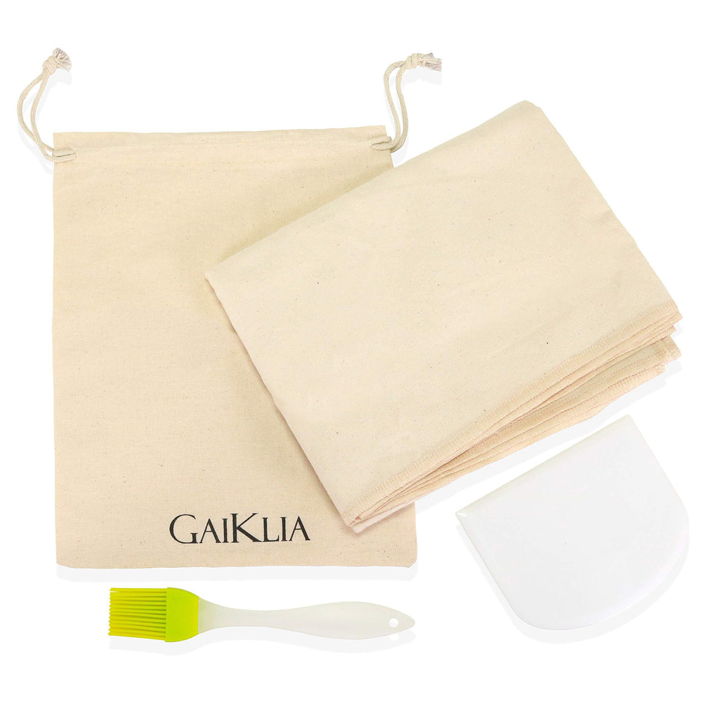 NewNest Australia - GaiKlia Bakers Bread Dough Couche - 26 x 34 Inch Large Heavy Duty 100% Thick Cotton Proofing Cloth for Baguette French Loaves - Complete with Dough Cutter and Spatula 