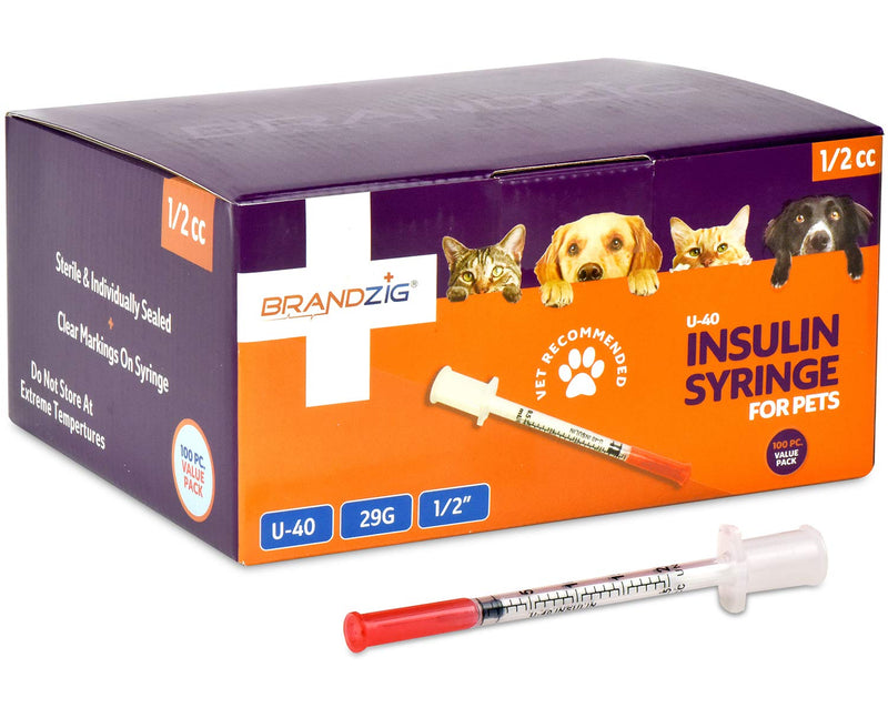 Brandzig U-40 Pet Insulin Syringes 29G 1/2cc, 1/2" 100-Pack - NewNest Australia
