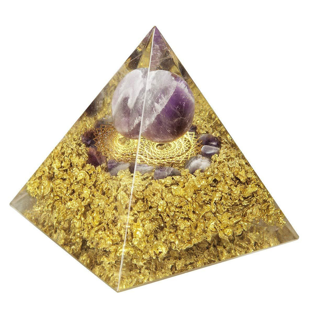 NewNest Australia - Yatming Crown Chakra Symbol & Amethyst Orgone Pyramid Crystal Energy Generator for Protection Reiki Healing #2-Amethyst 