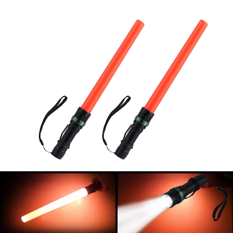 2 Pieces 16 inch Safety Traffic Control Wands Lights with Metallic Clip and Wrist Strap, for Parking Attendant, Traffic Directing Flashlight, Using 3 AAA Batteries (Not included) - NewNest Australia