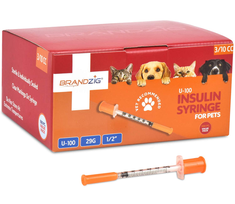 Brandzig U-100 Pet Insulin Syringes 29G 3/10cc, 1/2" 100-Pack - NewNest Australia