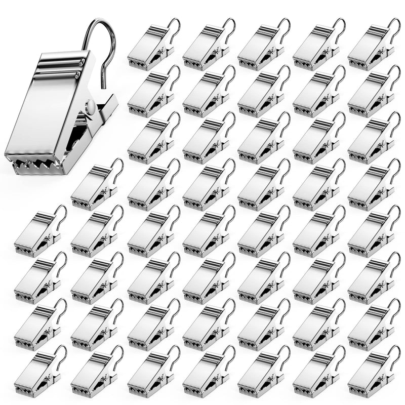 50 PCS Curtain Hooks Heavy Duty Clips with Hooks, Stainless Steel Shower Curtain Clips with Hook for Vendor Display Supplies, Home Decoration, Photos, Art Craft Display (Silver) - NewNest Australia