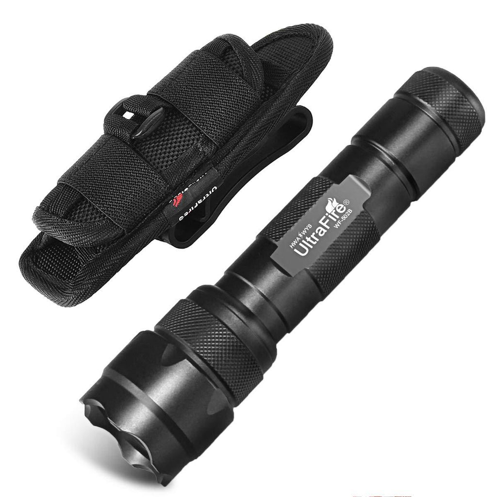 UltraFire WF-502B Single Mode 1000 Lumen Mini Tactical LED Flashlight Torch and EDC Flashlight Holster Duty Belt Holder with 360 Degrees Rotatable Clip for Camping (Not Include 18650 Battery) - NewNest Australia