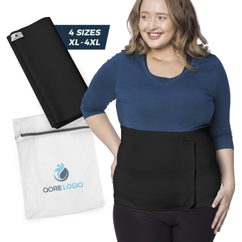 QORE LOGIQ Plus Size Abdominal Binder Post Surgery for larger Men + Women - Postpartum Belly Band - Compression Garment - Hernia Belt For Men + Woman - C Section Belly Binder - Adjustable (Black XL) X-Large Black - NewNest Australia