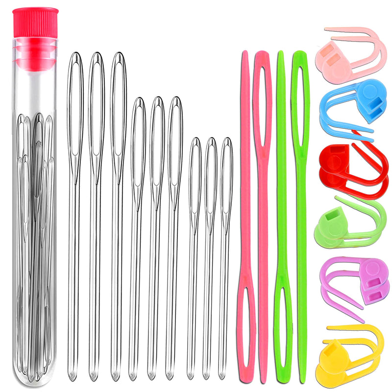 26 Pcs Sewing Knitting Kits, 9 Pcs Large-Eye Blunt Yarn Needles, 4 Pcs Plastic Weaving Needles,12 Pcs Colorful Knitting Crochet Locking Counter Stitch Needle, Suitable for Crochet Project 26 PCS - NewNest Australia