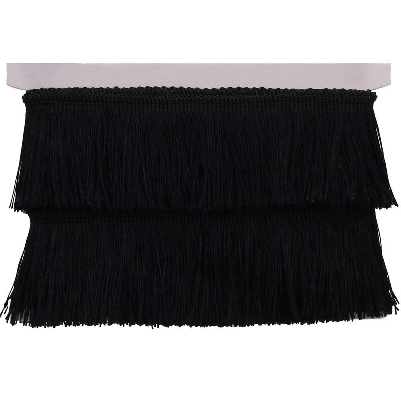 Fringe Trim Tassel Lace 2.5Inch Width 5 Yards Long for Clothes Accessories Latin Wedding Dress and DIY Lamp Shade Decoration (Black, 2.5Inch) Black - NewNest Australia