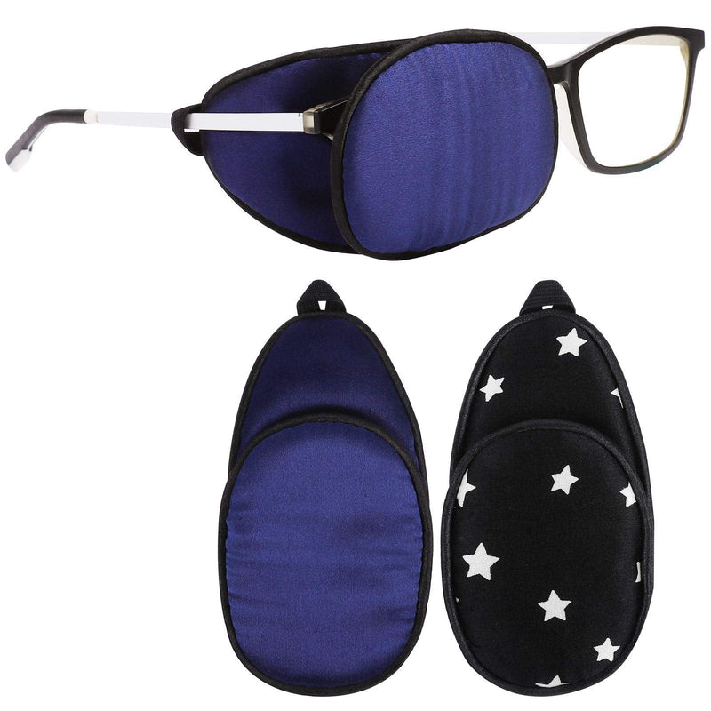 eZAKKA Eye Patches for Adults, Eye Patch for Glasses, Silk Patch for Lazy Eye Amblyopia Strabismus and After Surgery (Black with White Star+Navy) Black With White Star+navy - NewNest Australia