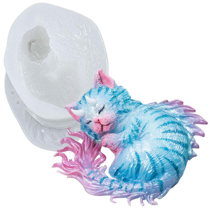 Devil Cat Epoxy Resin Silicone Mold Horned Dragon Kitten Spirit Animal for Polymer Clay, Soap, Candle, Jewelry Making Large Around 3inch - NewNest Australia