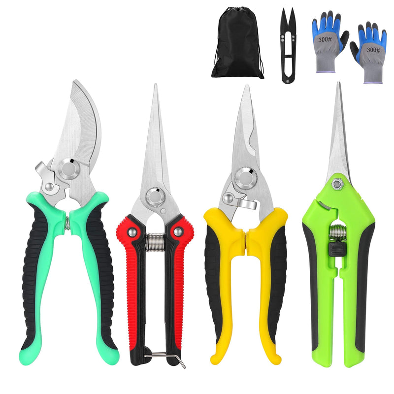5 pack Garden Pruning Shears Stainless Steel Blades, Handheld Scissors Set with Gardening Gloves,Heavy Duty Garden Bypass Pruning Shears ,Tree Trimmers Secateurs, Hand Pruner - NewNest Australia