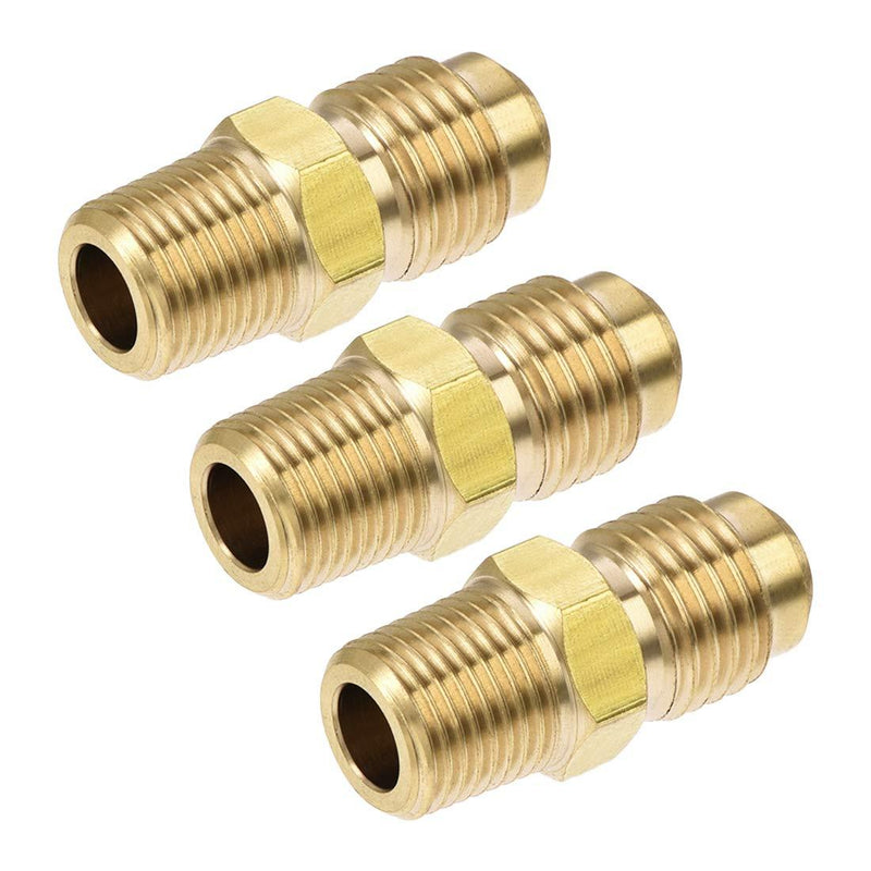 uxcell Brass Pipe fitting, 1/4 SAE Flare to 1/8NPT Male Thread, Tubing Adapter Hose Connector, for Air Conditioner Refrigeration, 3Pcs - NewNest Australia