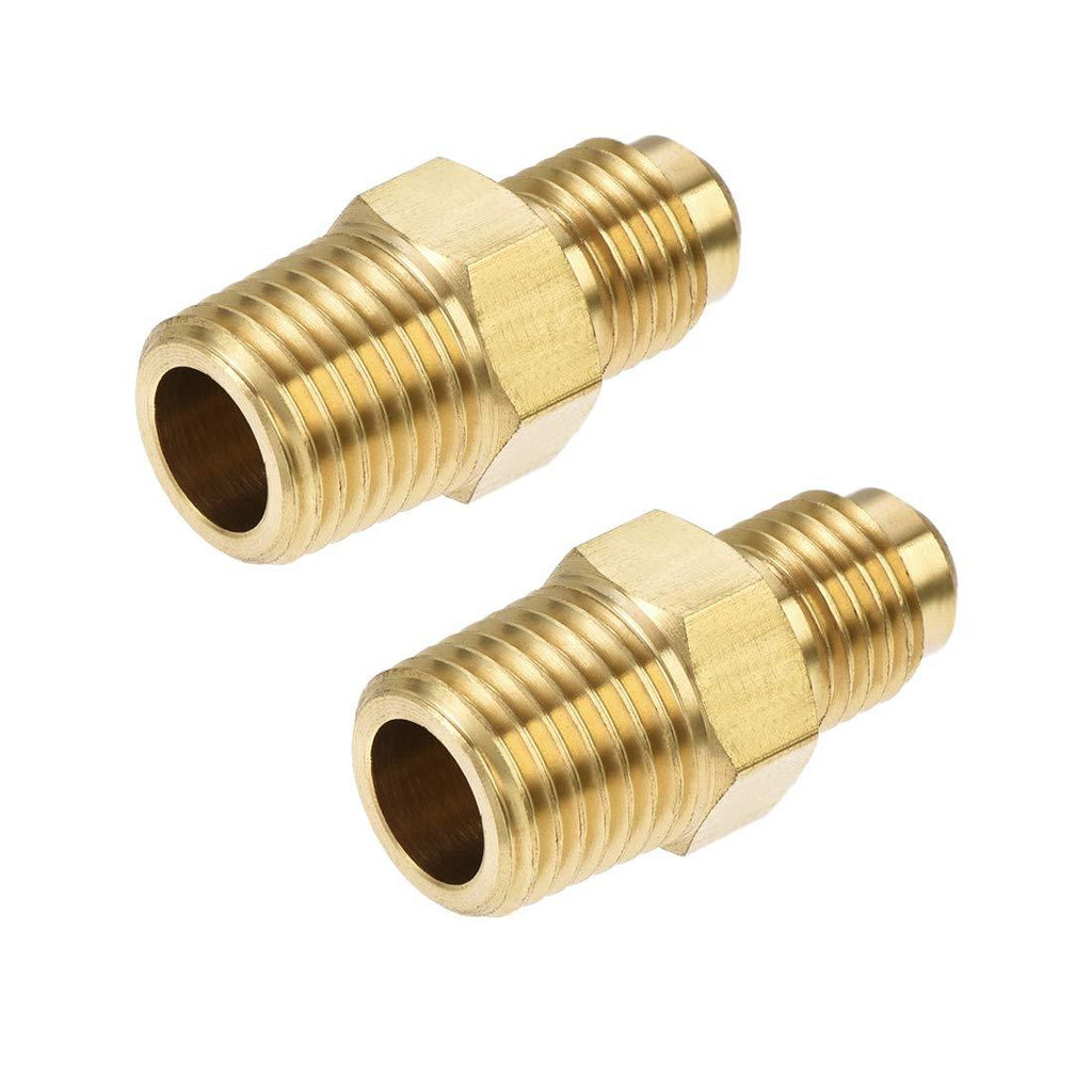 uxcell Brass Pipe fitting, 1/4 SAE Flare to 1/4NPT Male Thread, Tubing Adapter Hose Connector, for Air Conditioner Refrigeration, 2Pcs - NewNest Australia