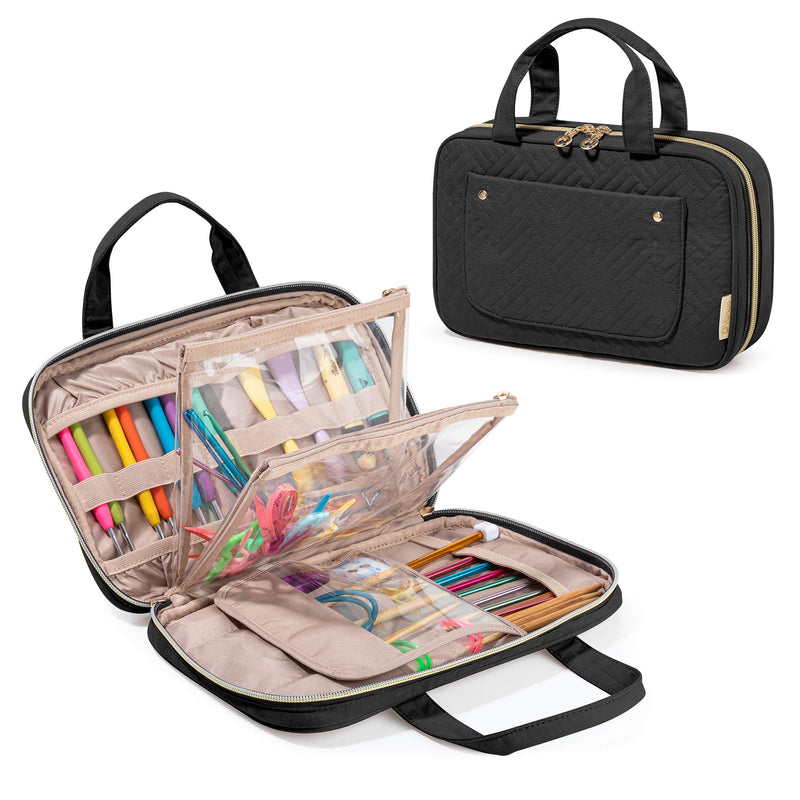 YARWO Knitting Needles Case (up to 10.6"), Crochet Hooks Organizer with Double Handle for Circular Knitting Needles and Knitting Accessories, Black (Bag Only) - NewNest Australia