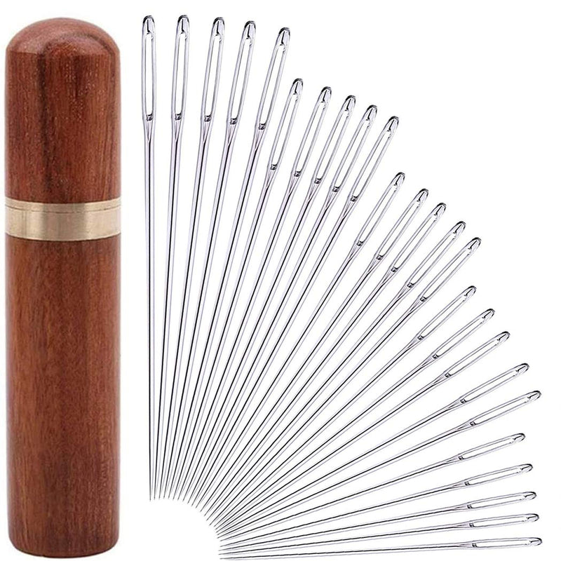 25Pieces Hand Sewing Big Eye Needles Sharp Needle，with Solid Wood Needle Case for - NewNest Australia