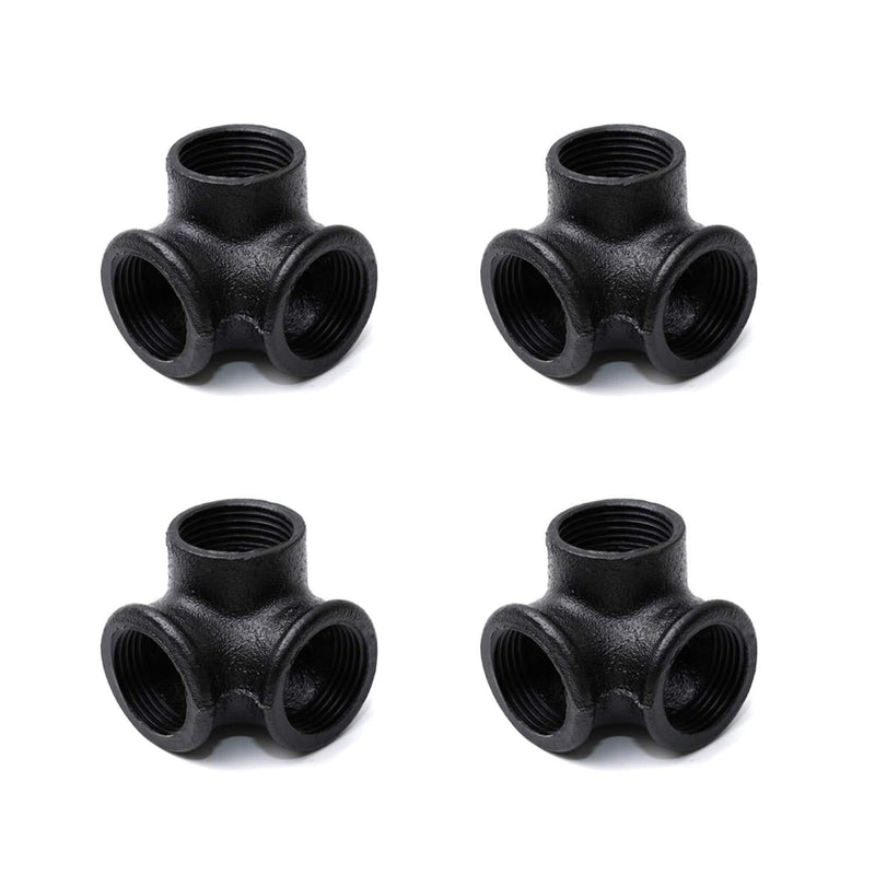 3/4" Black Painted Side Outlet Elbow, Home TZH Cast Malleable Iron 3 Way Corner Pipe Fitting for Industrial vintage style DIY Project/Furniture/Shelving Decoration (4, Black Painted 3/4 Inch) 4 - NewNest Australia