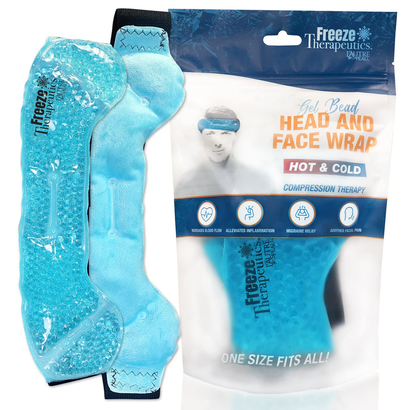 USA Merchant | Hot/Cold Plush Gel Bead Migraine Wrap| Freeze Therapeutics by L'AUTRE PEAU | Reusable Ice Packs with Flexible Beads | for Tension, Headaches, Sinus Pain, Congestion & Stress Relief Blue Migraine Wrap - NewNest Australia