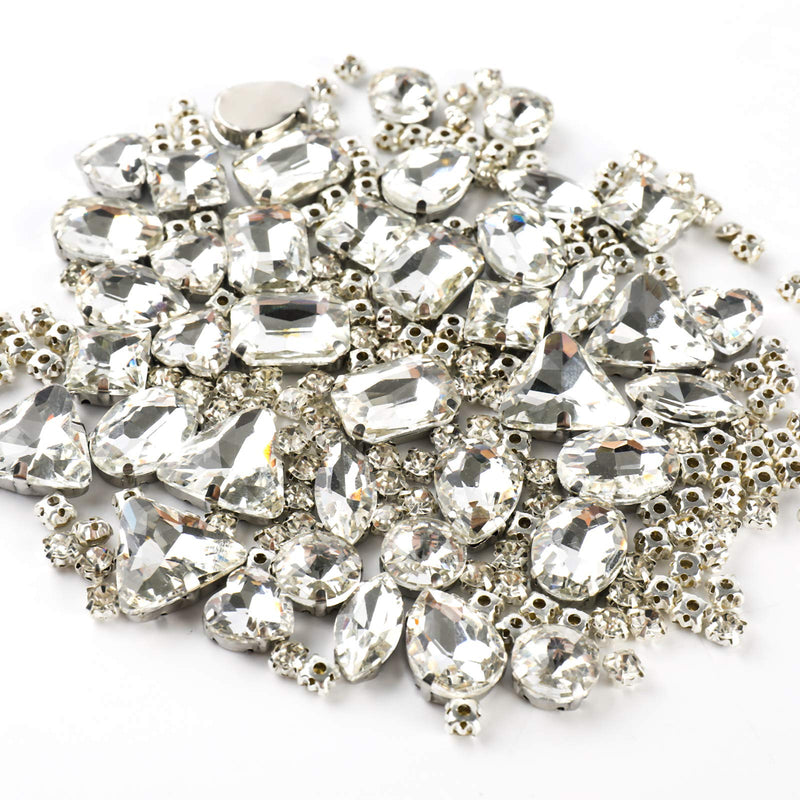 Sew on Rhinestones, 180pcs White Rhinestones Mix Shapes Sew on Glass Rhinestone Gems with Prongsfor Crafts, Clothes, Costume, Shoes, Dresses(White) 1:White - NewNest Australia