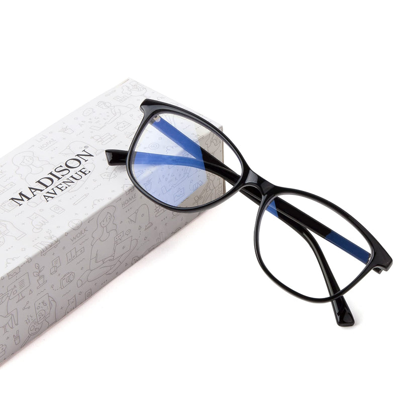 Madison Avenue Blue Light Blocking Glasses Anti Eyestrain UV Glare Blue Light Glasses for Women TV Phone Computer Gaming Eyeglasses (Black) Black - NewNest Australia