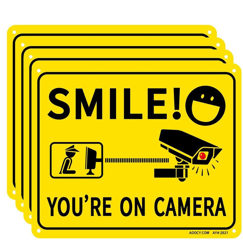10'' x 12'' Smile You're On Camera Signs Stickers – 4 Pack | CCTV Security Camera Reminder Floor Decal for Home Security Yard,Property,Business| Premium Self-Adhesive Vinyl UV resistant, Weather, Scratch, Water and Fade Resistance - NewNest Australia