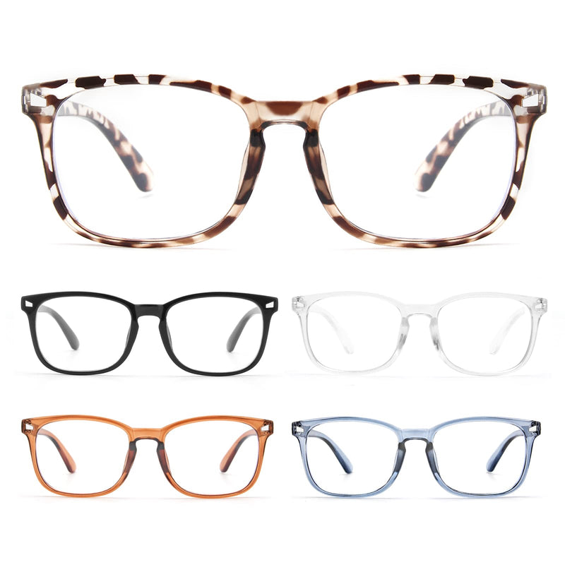 BLS 5 Pack Reading Glasses Blue Light Blocking, Fashion Square Nerd Computer Readers Anti UV/Eye Strain/Glare Women/Men (5 Pack Mix, 0.0) 5 Pack Mix 0.0 x - NewNest Australia