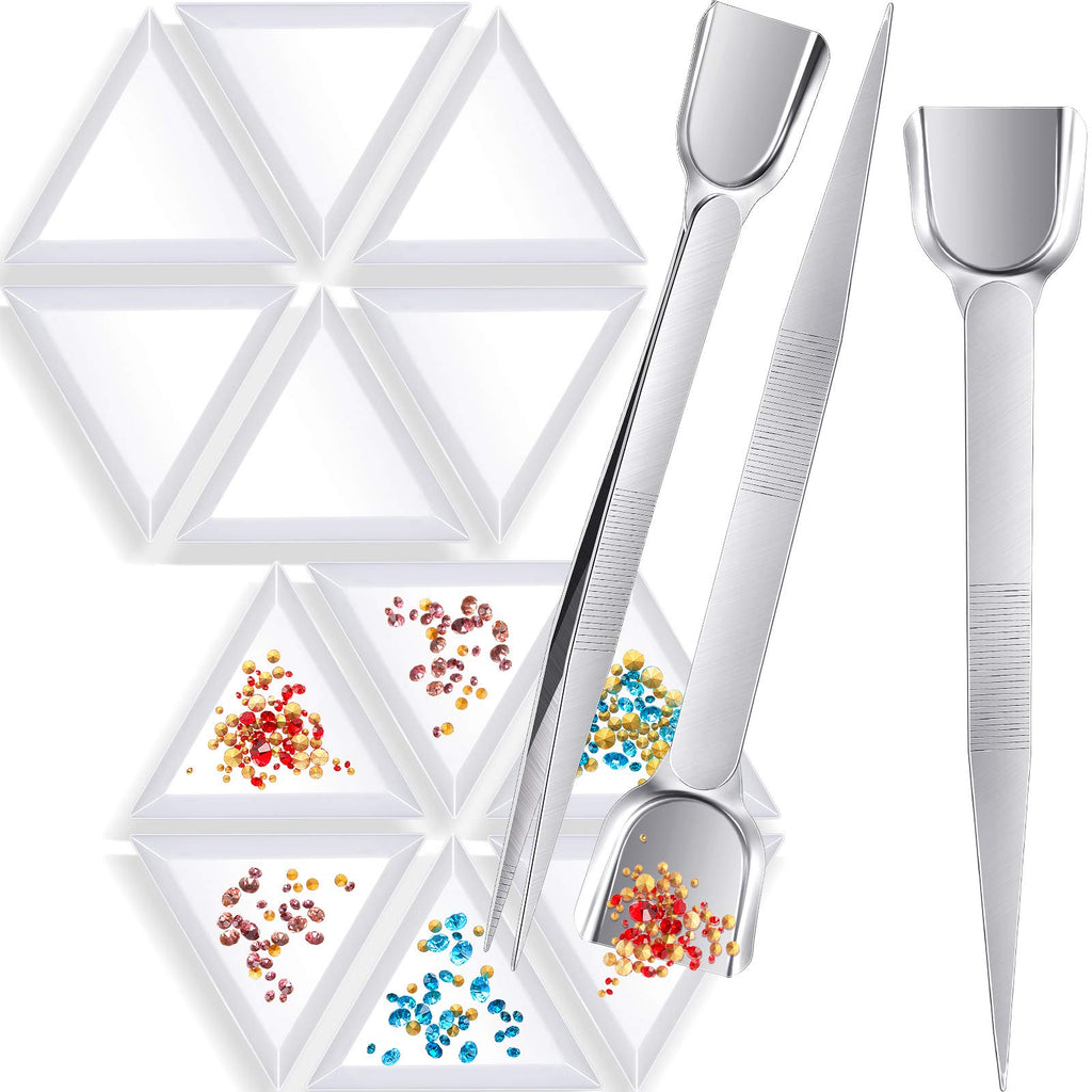 3 Pieces Stainless Steel Handy Tweezers with Scoop Beads Gems Pickup Tweezers and 20 Pieces Bead Sorting Trays Triangle White Plastic Trays for Beads Gems Rhinestone Crystals - NewNest Australia