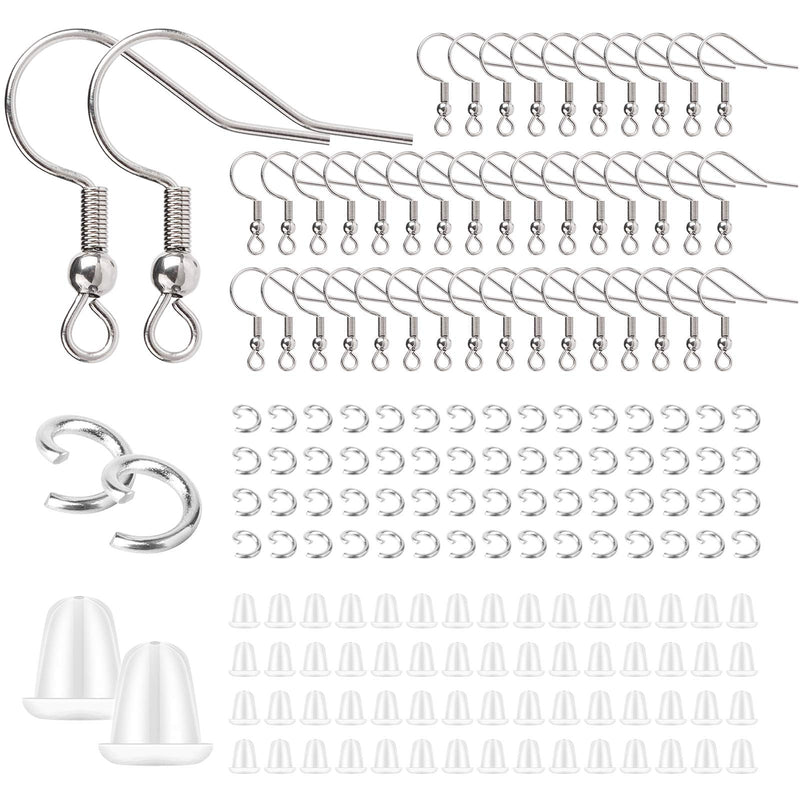 Stainless Steel Earring Hooks French Ear Wire, 600pcs Earring Making Findings Parts Jewels DIY Supplies Kits, with Silicone Earring Backs Stoppers & Open Jump Ring - NewNest Australia