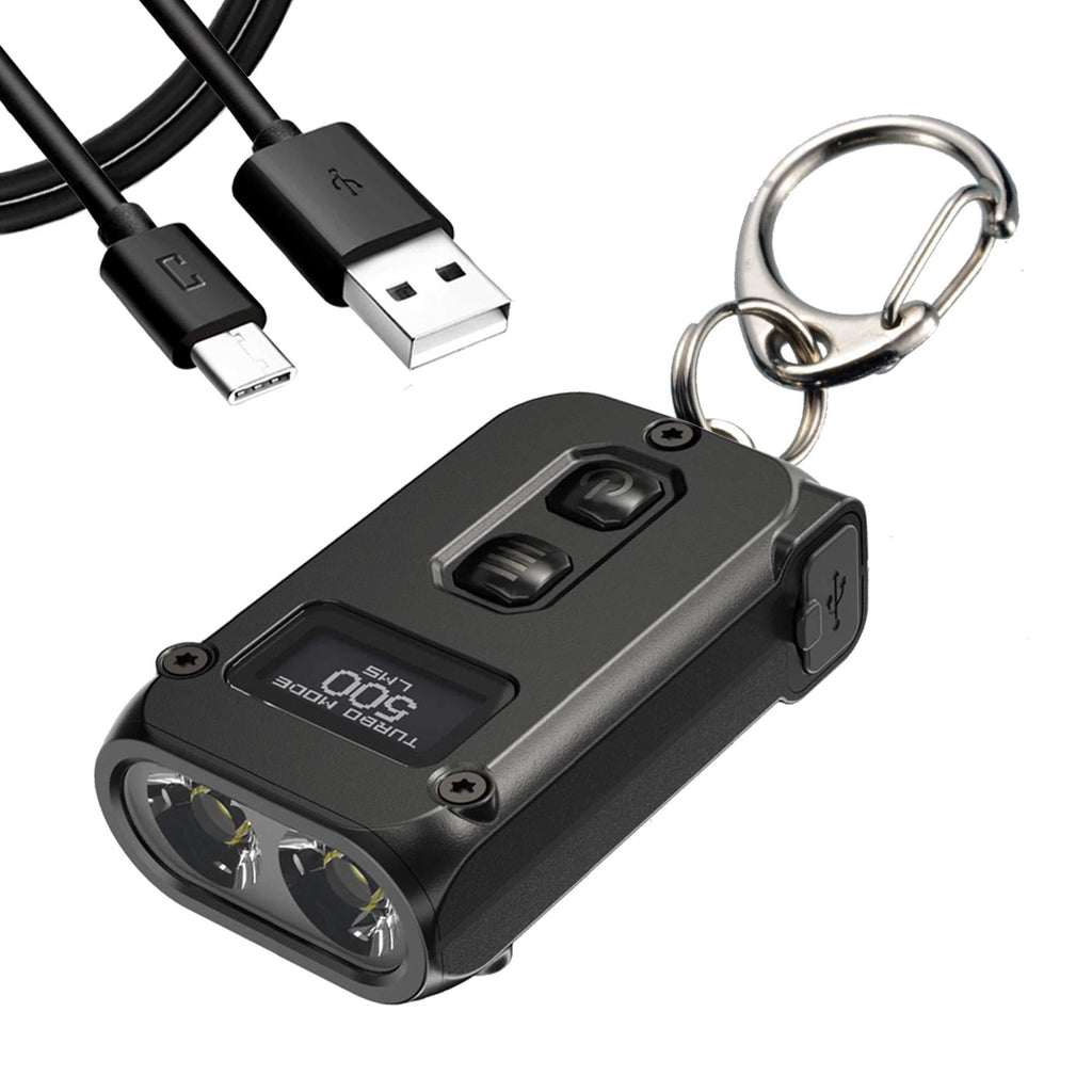 Nitecore TINI 2 Black 500 Lumen USB-C Rechargeable Keychain Flashlight plus LumenTac Charging Cable - NewNest Australia