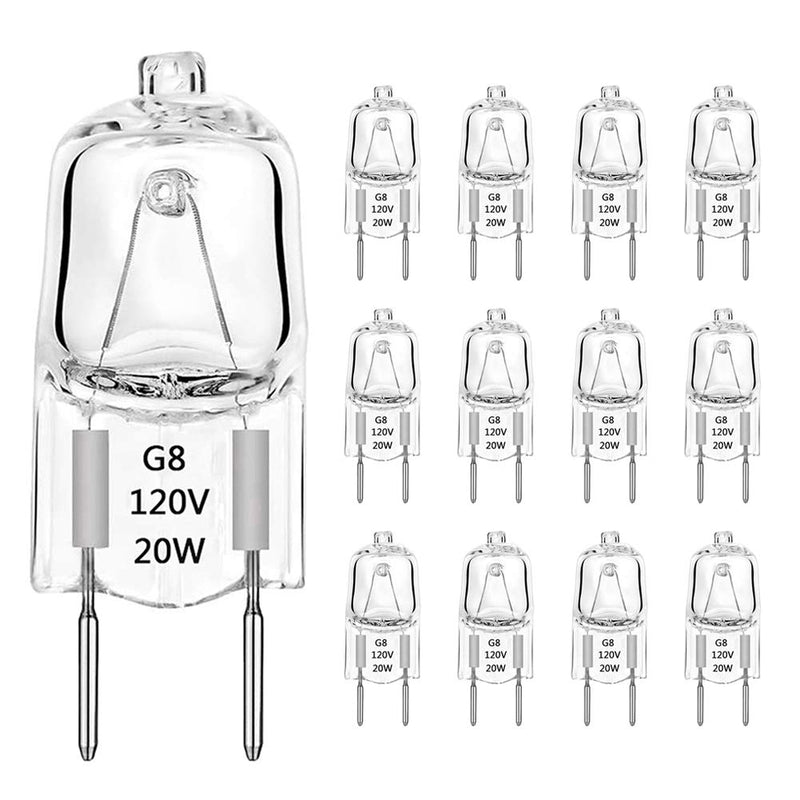G8 Halogen Light Bulbs 20W Dimmable 120V G8 Base 2Pin Xenon Bulb (12 Pack) T4 JCD Type Warm White Under Cabinet Puck Lighting Replacements 20.0 Watts - NewNest Australia