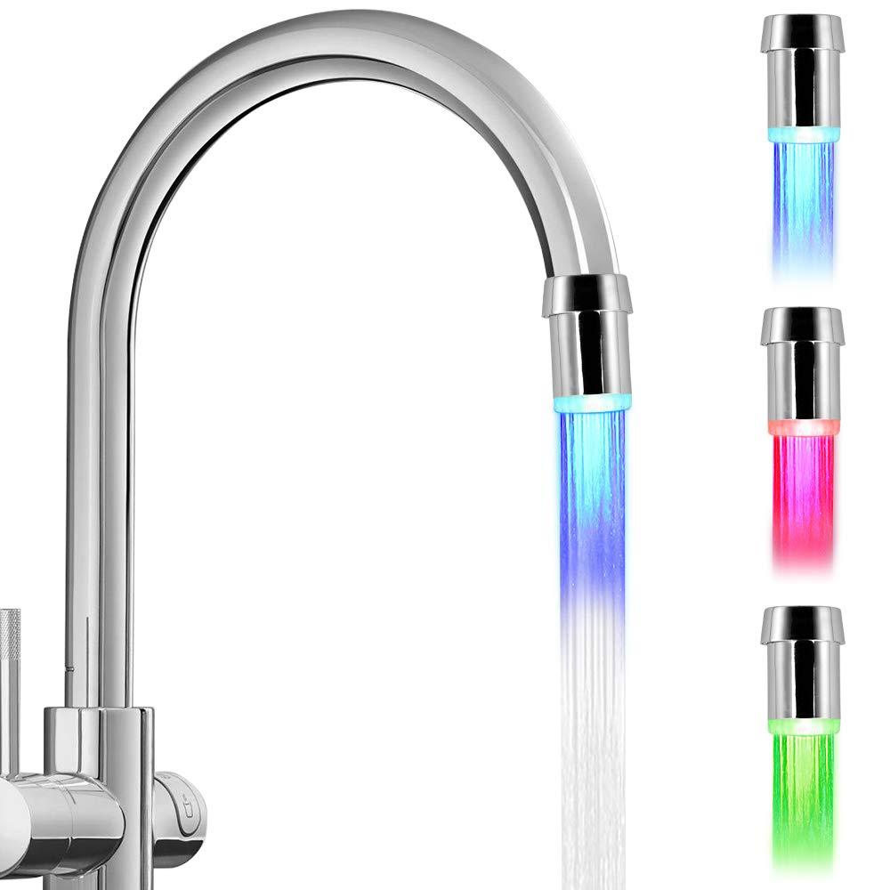 2-Pack 3-color LED Kitchen Water Faucet Head, Upgrade Temperature Sensitive Gradient Water Stream Color Changing Kitchen Spray Head Adapter Sink Lights for Kitchen and Bathroom, No Electric 3-color Temperature Control - NewNest Australia